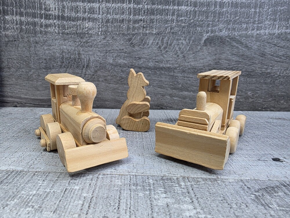 Handmade Wooden Train Set Toy Kids Holiday Christmas 3 Piece Bunny Figure g63